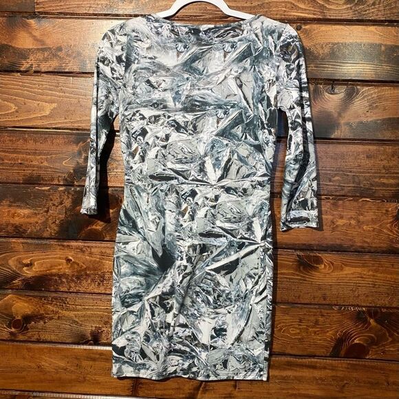 Topshop Zippered Midriff Black,White & Gray Cutout Mini Dress Women's Size 8 - Picture 14 of 15